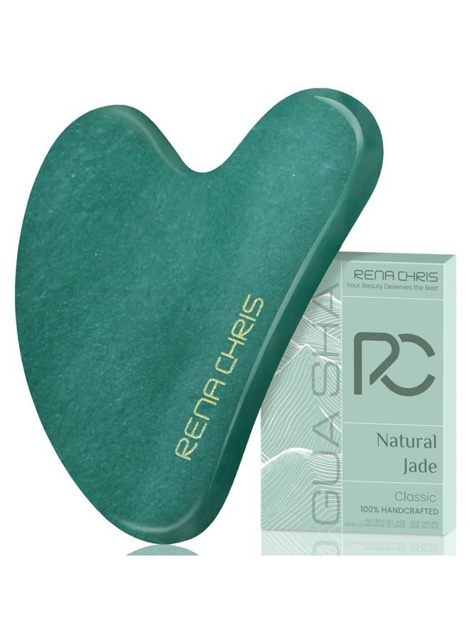 Rena Chris Gua Sha Facial Tools, Natural Jade Stone Guasha, Manual Massage Sticks for Jawline Sculpting and Puffiness Reducing, Facial Massage Tool, Skin-Care Tool (Green) - Image 1
