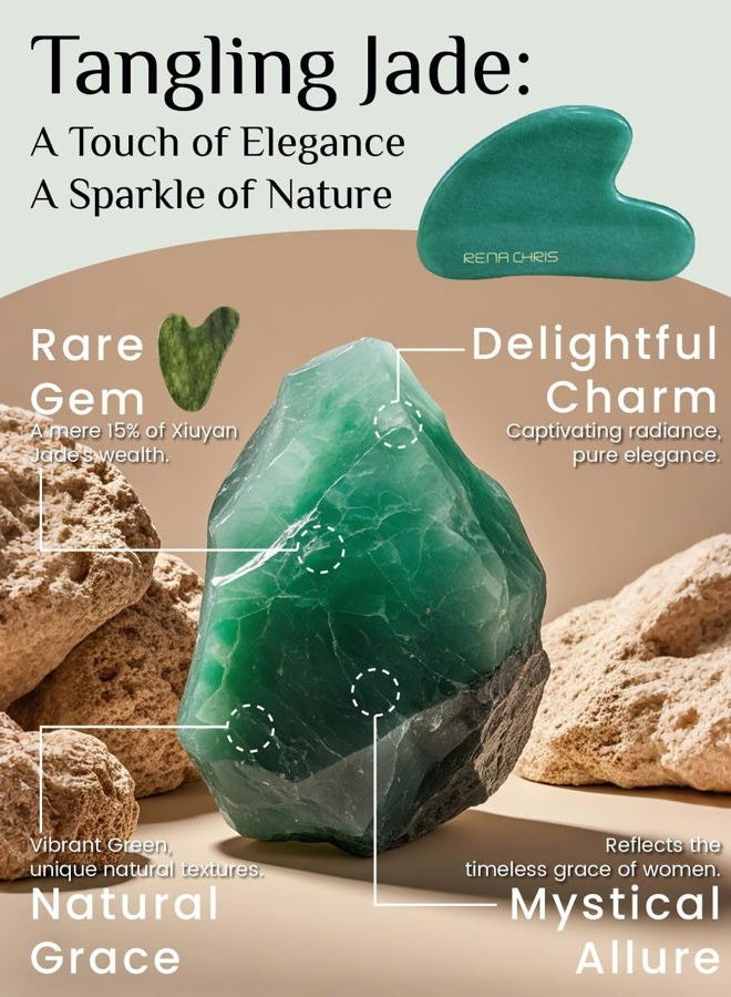 Rena Chris Gua Sha Facial Tools, Natural Jade Stone Guasha, Manual Massage Sticks for Jawline Sculpting and Puffiness Reducing, Facial Massage Tool, Skin-Care Tool (Green) - Image 3