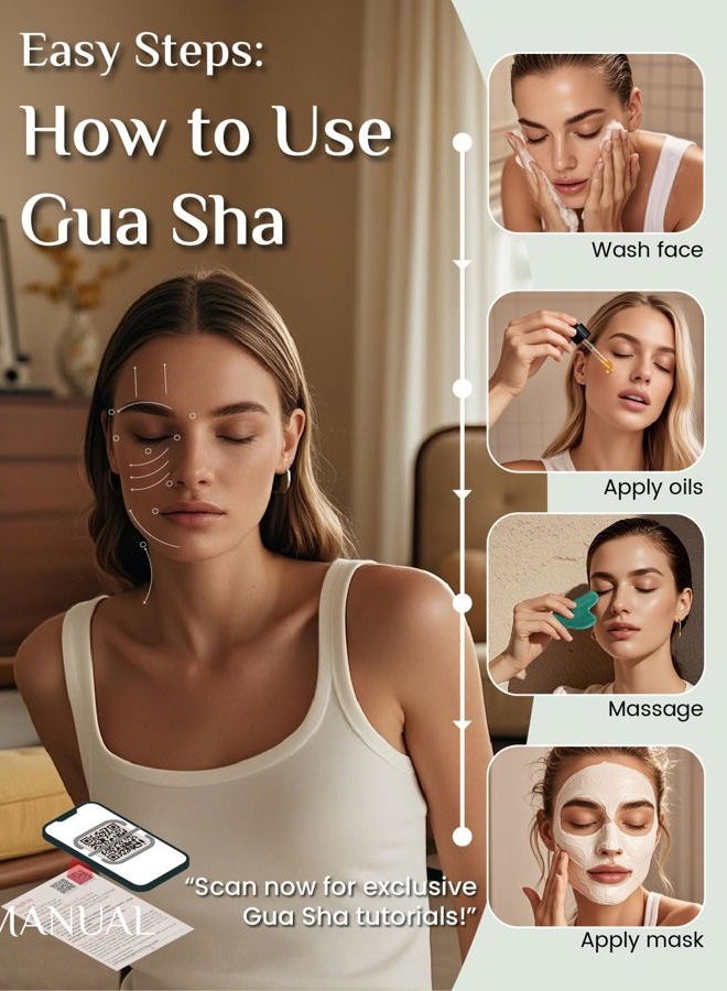 Rena Chris Gua Sha Facial Tools, Natural Jade Stone Guasha, Manual Massage Sticks for Jawline Sculpting and Puffiness Reducing, Facial Massage Tool, Skin-Care Tool (Green) - Image 5
