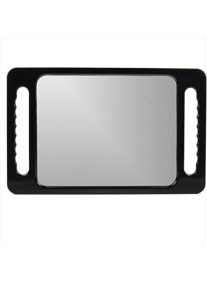 Large Hand Mirror with Double Handle - Rectangular Hand Held Mirror with Handle - Hair Salon Equipment Hairstylist and Barber Accessories (Black)
