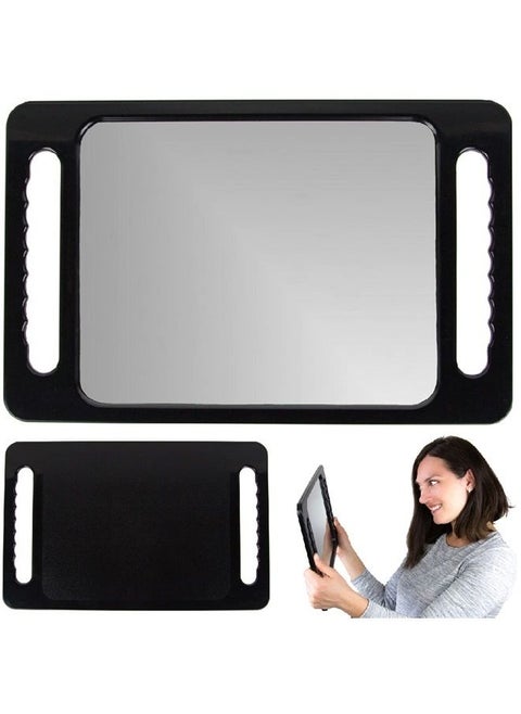 Large Hand Mirror with Double Handle - Rectangular Hand Held Mirror with Handle - Hair Salon Equipment Hairstylist and Barber Accessories (Black)