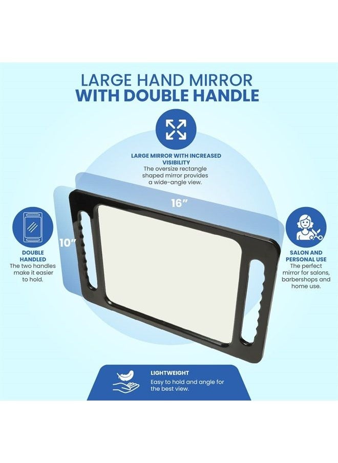 Large Hand Mirror with Double Handle - Rectangular Hand Held Mirror with Handle - Hair Salon Equipment Hairstylist and Barber Accessories (Black)