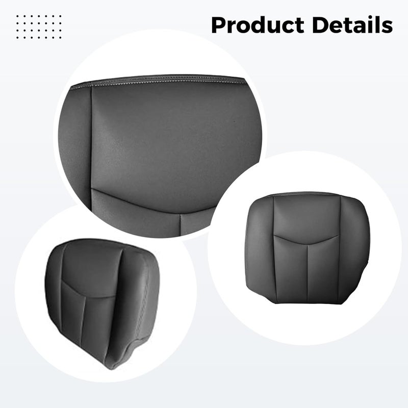 03-06 Chevy Silverado Tahoe, Bottom Lower Driver Side Seat Cover Replacement, Microfiber Leather Pad Cushion, 14.2 X 9.1 X 3.1 In Black - Image 2