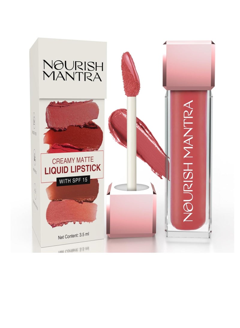 Nourish Mantra’s Masoom Pink Lipstick  3.5ml Creamy Matte Liquid Lipstick with SPF Water Proof Smudge Proof Transfer Proof Long Lasting Suits All Skin Tones - Image 1
