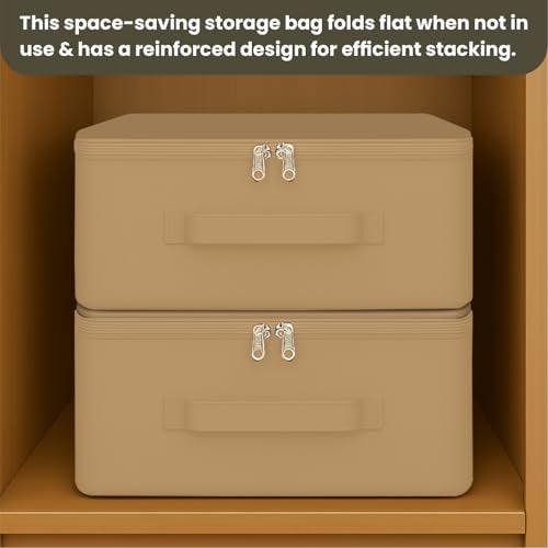 JD FRESH 4 Pc 30 Liters Non-Woven Cloth Organizer for Storage/Moisture Proof Cloth Storage Organizer with Handle/Underbed Storage Box/Storage Bag with Zipper for Saree/Blankets (Light Brown) - Image 5