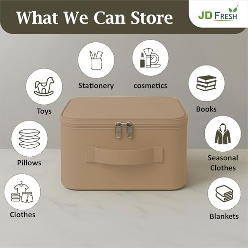 JD FRESH 4 Pc 30 Liters Non-Woven Cloth Organizer for Storage/Moisture Proof Cloth Storage Organizer with Handle/Underbed Storage Box/Storage Bag with Zipper for Saree/Blankets (Light Brown) - Image 4