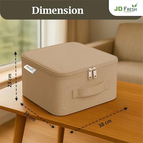 JD FRESH 4 Pc 30 Liters Non-Woven Cloth Organizer for Storage/Moisture Proof Cloth Storage Organizer with Handle/Underbed Storage Box/Storage Bag with Zipper for Saree/Blankets (Light Brown) - Image 3