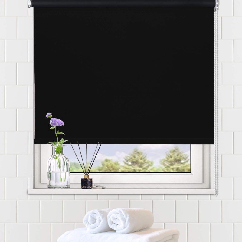 LUCKUP 100 Blackout Waterproof Fabric Window Roller Shades Blind Thermal InsulatedUV Protectionfor BedroomsLiving RoomBathroomThe Office Easy to Install 112 x 183 cmBlack