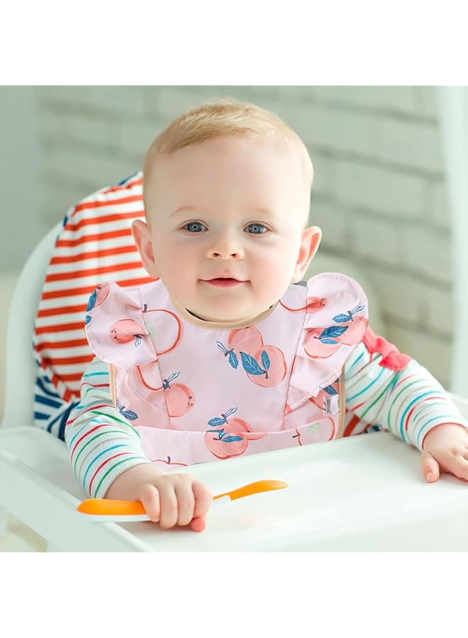 ECVV 2Pcs Ruffle Baby Bibs Mess Proof Infant Feeding Bibs With Catch All Pocket Waterproof Cute Angel Wings Baby Smock Bib For 6 48 Months Toddlers - Image 5