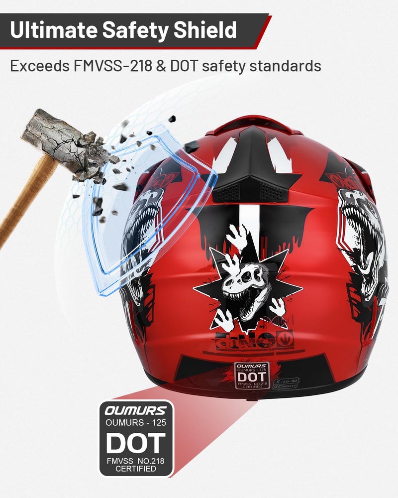 Oumurs DOT Youth Dirt Bike Helmet with Goggles & Gloves for 5-14 Years Old, Kid ATV Helmets for Youth Boys Girls, Four Wheeler Helmet, Motocross BMX MX UTV Offroad Street Go Kart Dirt Bike Dinosaur - Image 5