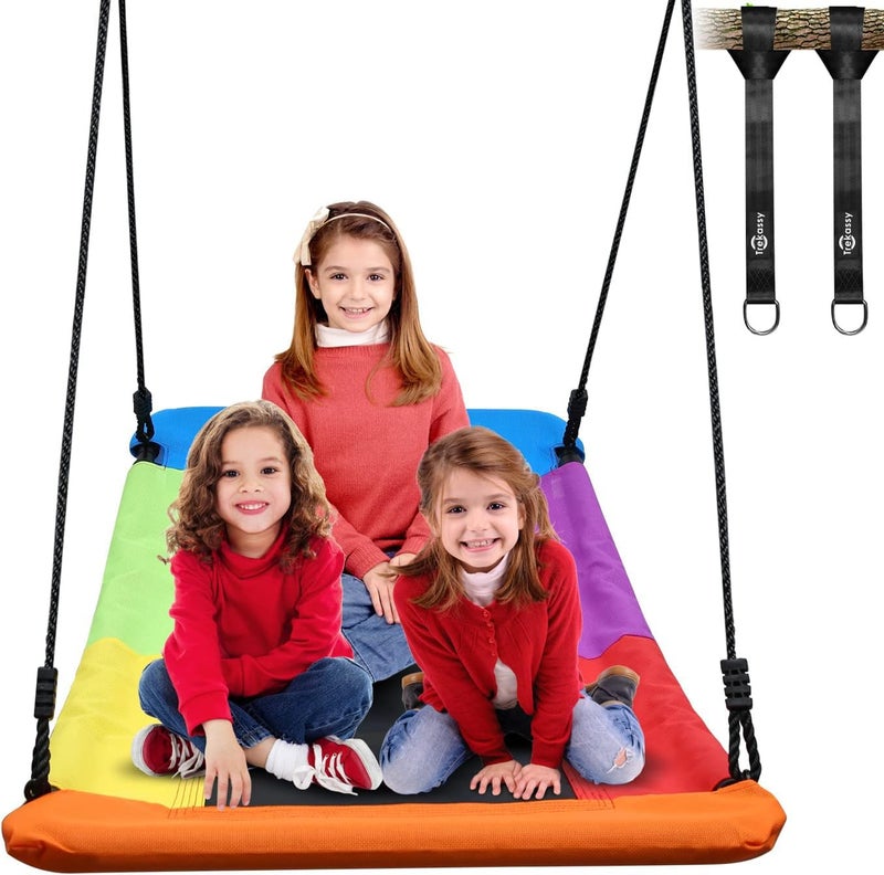 Trekassy 700lb Giant 60" Skycurve Platform Tree Swing for Kids and Adults with 2 Hanging Straps-Rainbow (Patented) - Image 1