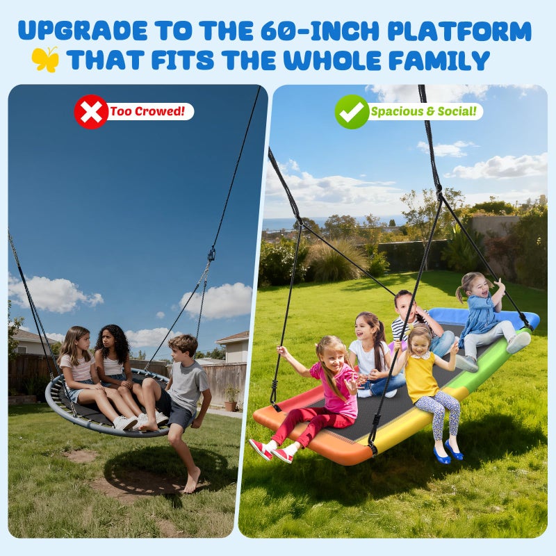 Trekassy 700lb Giant 60" Skycurve Platform Tree Swing for Kids and Adults with 2 Hanging Straps-Rainbow (Patented) - Image 4