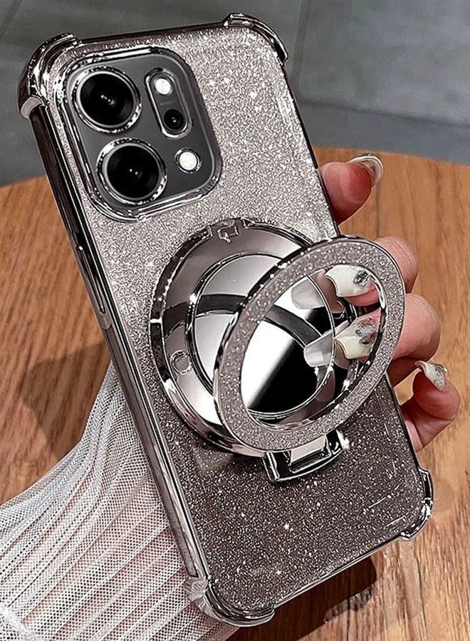 Magnetic Glitter Case for Oppo Reno 14 Pro 5G ，Bling Camera Lens Protector，Sparkly Stand，Makeup Mirror，Support Wireless Charging， Luxury Gradient Shockproof Oppo Reno 14 Pro Cover - Image 2
