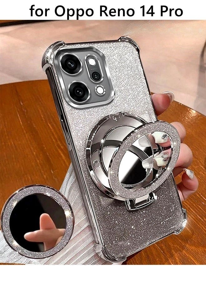 Magnetic Glitter Case for Oppo Reno 14 Pro 5G ，Bling Camera Lens Protector，Sparkly Stand，Makeup Mirror，Support Wireless Charging， Luxury Gradient Shockproof Oppo Reno 14 Pro Cover - Image 1