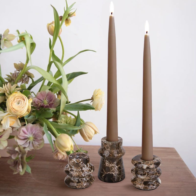 Vixdonos Marble Candle Holder Set of 3 Taper Candle Candlestick Mantle Candle Stand for Home Decor,Wedding,Party and Table Centerpieces(Brown) - Image 4