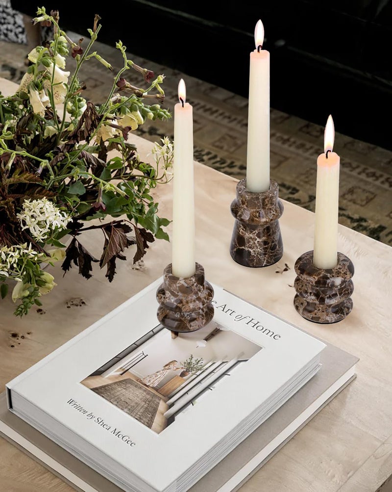 Vixdonos Marble Candle Holder Set of 3 Taper Candle Candlestick Mantle Candle Stand for Home Decor,Wedding,Party and Table Centerpieces(Brown) - Image 5