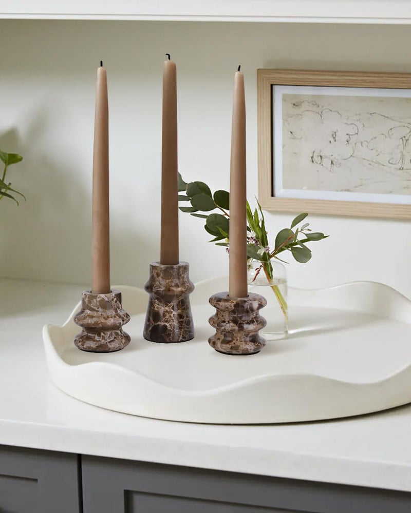 Vixdonos Marble Candle Holder Set of 3 Taper Candle Candlestick Mantle Candle Stand for Home Decor,Wedding,Party and Table Centerpieces(Brown) - Image 3