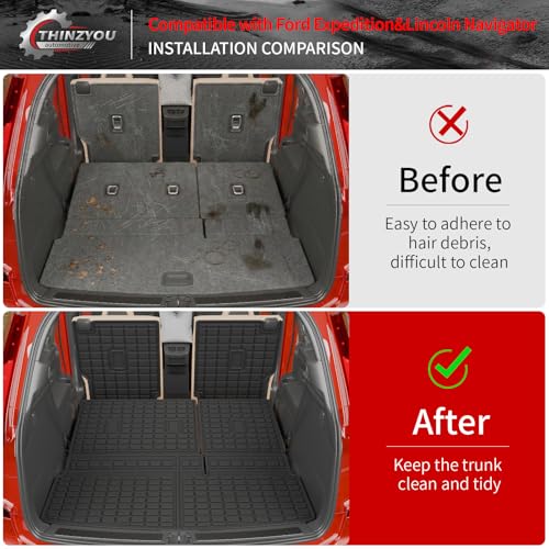 Thinzyou Cargo Mat Compatible with 2018-2024 Ford Expedition Lincoln Navigator (Not for MAX or L Models) 7 Seats Kick Mat TPE 2023 Expedition Accessories (2nd&3rd Row Backrest Mats+Trunk Mat) - Image 2