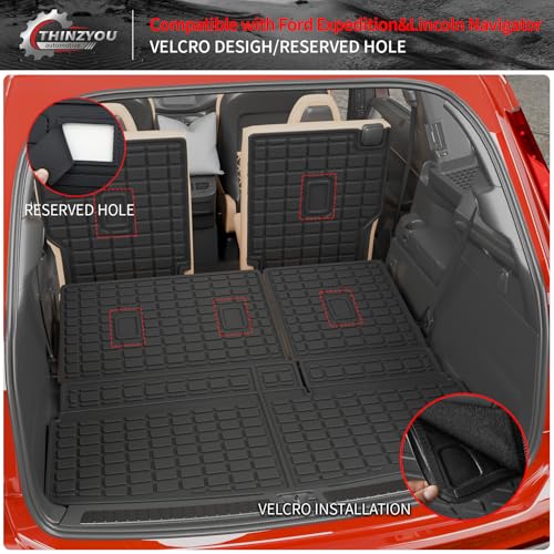 Thinzyou Cargo Mat Compatible with 2018-2024 Ford Expedition Lincoln Navigator (Not for MAX or L Models) 7 Seats Kick Mat TPE 2023 Expedition Accessories (2nd&3rd Row Backrest Mats+Trunk Mat) - Image 3