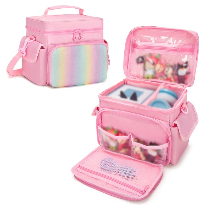 GRAOSO Carrying Case Compatible with Tonies 21 Storage Bag Organizer for Audio Player Starter Set Figures Headphones Charging Station Accessories with Shoulder Strap and Handle Pink Case Only - Image 2
