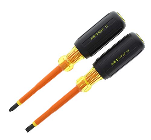 Ideal Industries مجموعة مفكات كهربائية معزولة IDEAL 35-9305 (قطعتان) برتقالية، مفكات بعمود 4 بوصات مع مقابض مريحة. أدوات كهربائيين. - Image 1