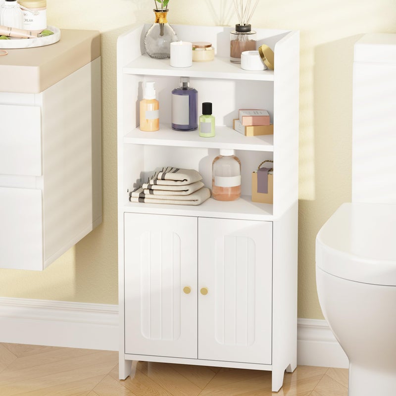 BEWISHOME Bathroom Storage Cabinet, Small Floor Cabinet, Toilet Paper Cabinets with 2 Doors and Shelves, Bathroom Organizers and Storage for Small Spaces, White 7.9" D x 14.6" W x 31" H YYG08W - Image 1