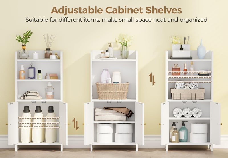 BEWISHOME Bathroom Storage Cabinet, Small Floor Cabinet, Toilet Paper Cabinets with 2 Doors and Shelves, Bathroom Organizers and Storage for Small Spaces, White 7.9" D x 14.6" W x 31" H YYG08W - Image 4