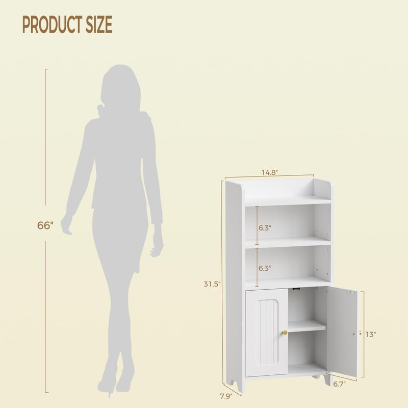 BEWISHOME Bathroom Storage Cabinet, Small Floor Cabinet, Toilet Paper Cabinets with 2 Doors and Shelves, Bathroom Organizers and Storage for Small Spaces, White 7.9" D x 14.6" W x 31" H YYG08W - Image 2