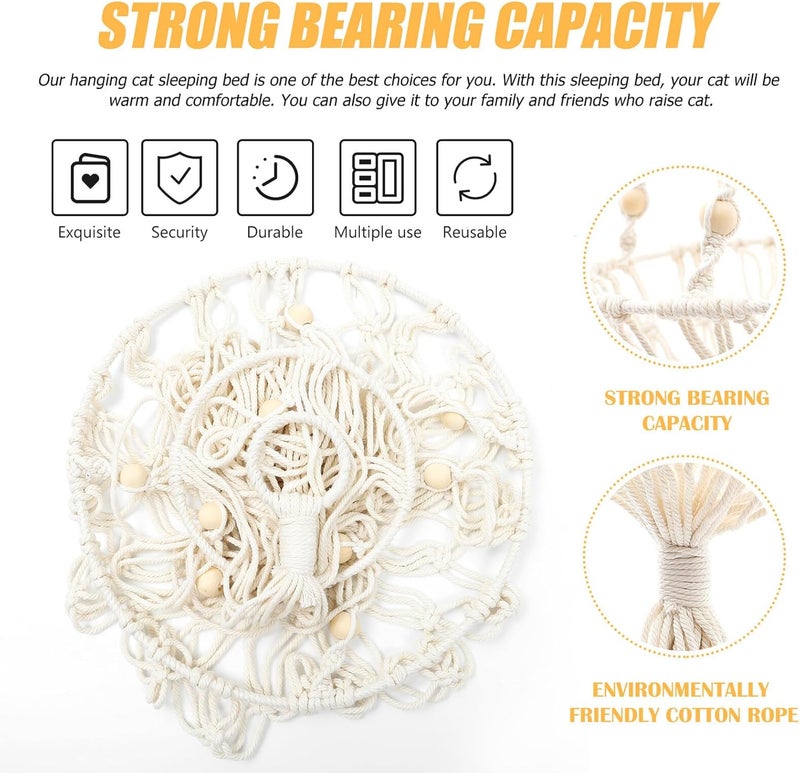 Decorative Hand-Woven Bohemian Cat Hammock Basket Bed, 30cm Hanging Pet Nest for Cats to 10 Lbs, Comfortable Indoor Swing for Relaxing and Playing - Image 2