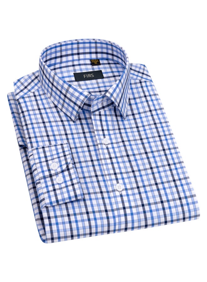 Firs (Firs) Non-Iron Long Sleeve Shirt Men'S Business Casual Pure Cotton Shirt A1-T882 Long Sleeve Blue Check 44 - Image 5