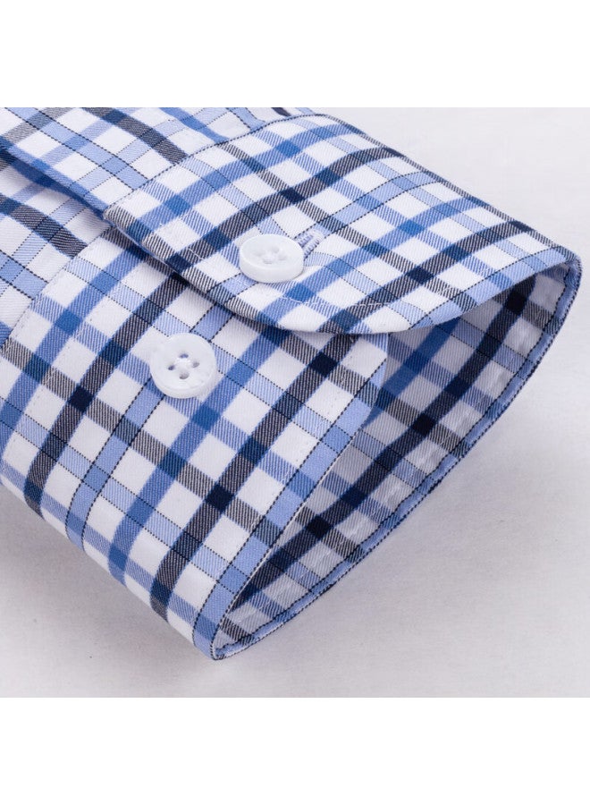 Firs (Firs) Non-Iron Long Sleeve Shirt Men'S Business Casual Pure Cotton Shirt A1-T882 Long Sleeve Blue Check 44 - Image 4