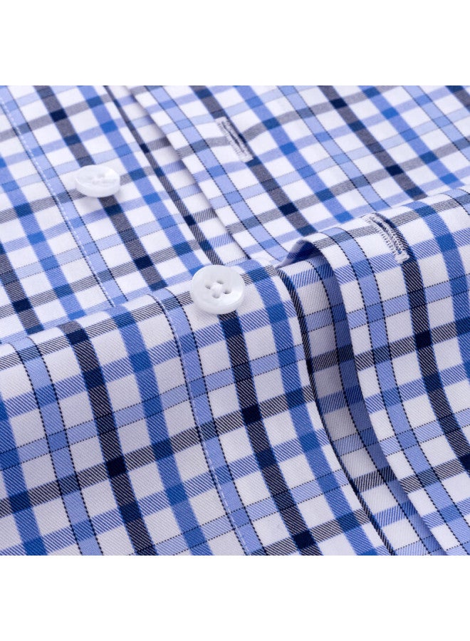 Firs (Firs) Non-Iron Long Sleeve Shirt Men'S Business Casual Pure Cotton Shirt A1-T882 Long Sleeve Blue Check 44 - Image 3