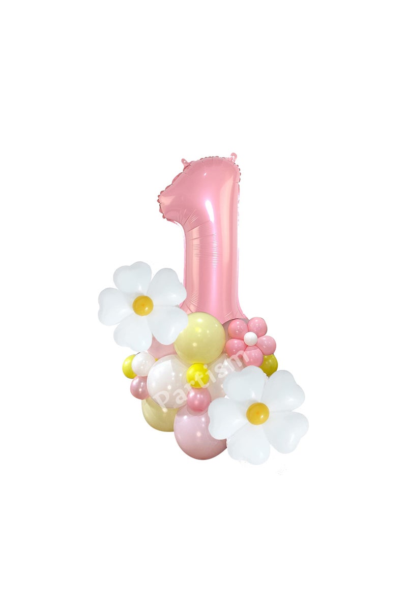 as picture shows 36pcs No.1 36pcs Daisy Flower Balloons Tower 32inch Pink Number Balloon for Kids Ad