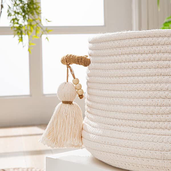 Kakamay Woven Baskets For Storage(16 ""X8 "") Blanket Basket For Organizing Living Room Cotton Rope Basket Woven Baby Laundry Hamper Collapsible Laundry Room Organization Clothes Toy Chest(White) - Image 2