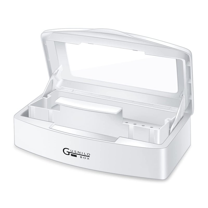 Gusnilo Sanitizing Tray Disinfectant Container Nail Tool Sterilizer Box Plastic Sanitizing Box for Nail Tools Hair SalonSpa Clear Lid white