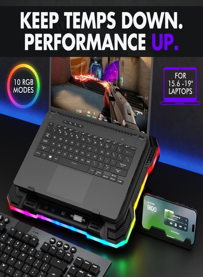 Tilted Nation Gaming Laptop Cooling Pad with USB Hub - Boost Performance, Stay Comfortable - RGB Laptop Cooler Stand with Adjustable Height & Fan Speed, RGB, USB (C + A) Hub, for 15.6" - 19" Laptops - Image 2