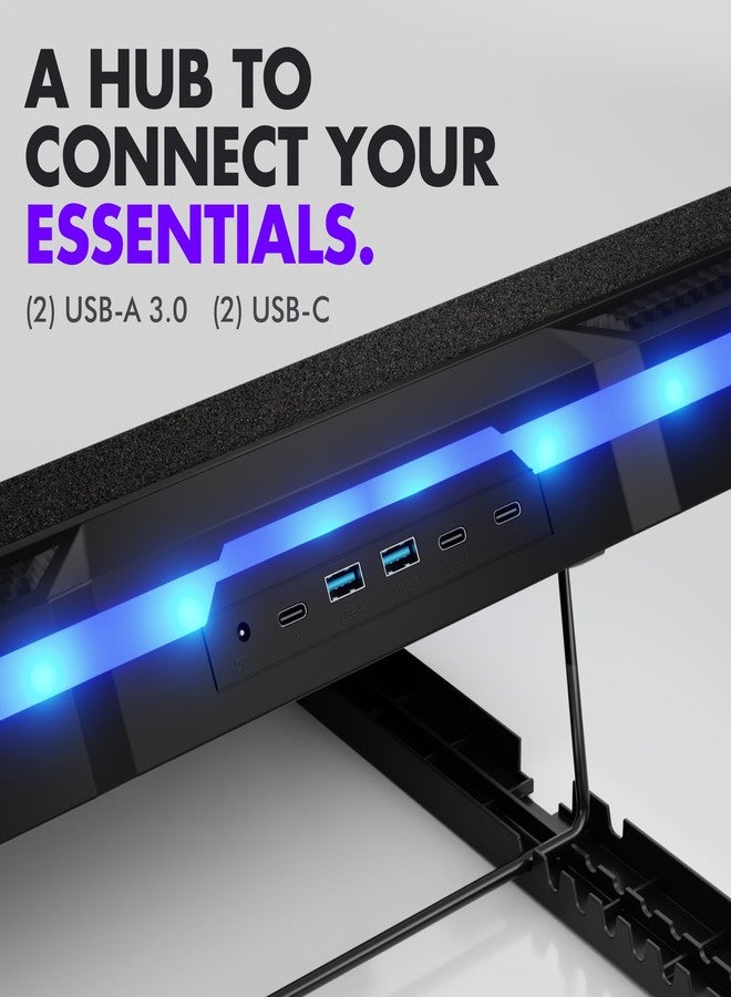 Tilted Nation Gaming Laptop Cooling Pad with USB Hub - Boost Performance, Stay Comfortable - RGB Laptop Cooler Stand with Adjustable Height & Fan Speed, RGB, USB (C + A) Hub, for 15.6" - 19" Laptops - Image 4