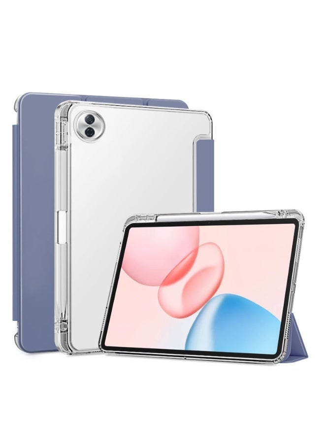 جراب متوافق مع جهاز Honor Pad 10 مقاس 12.1 بوصة 2025، جراب ذكي رفيع قابل للطي ثلاثي الطيات مع حامل قلم رصاص، غطاء خلفي شفاف