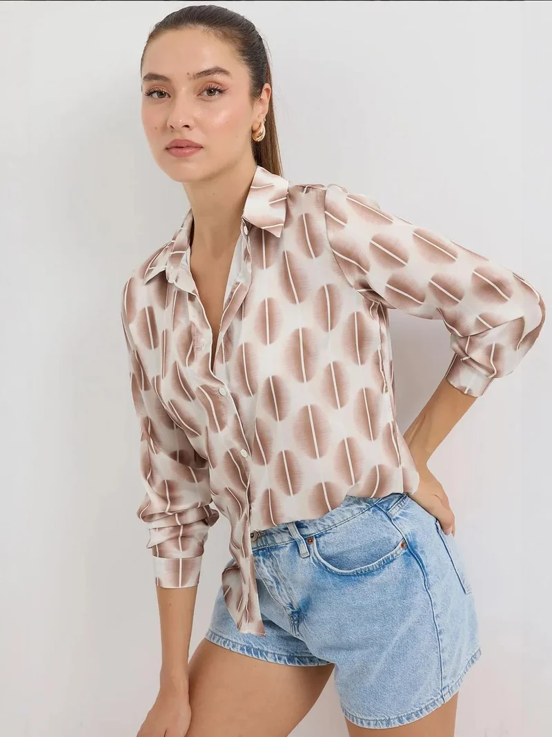 Big Dart Beaver Brown BDART Satin Woven Button Shirt for Women | Best Price UAE