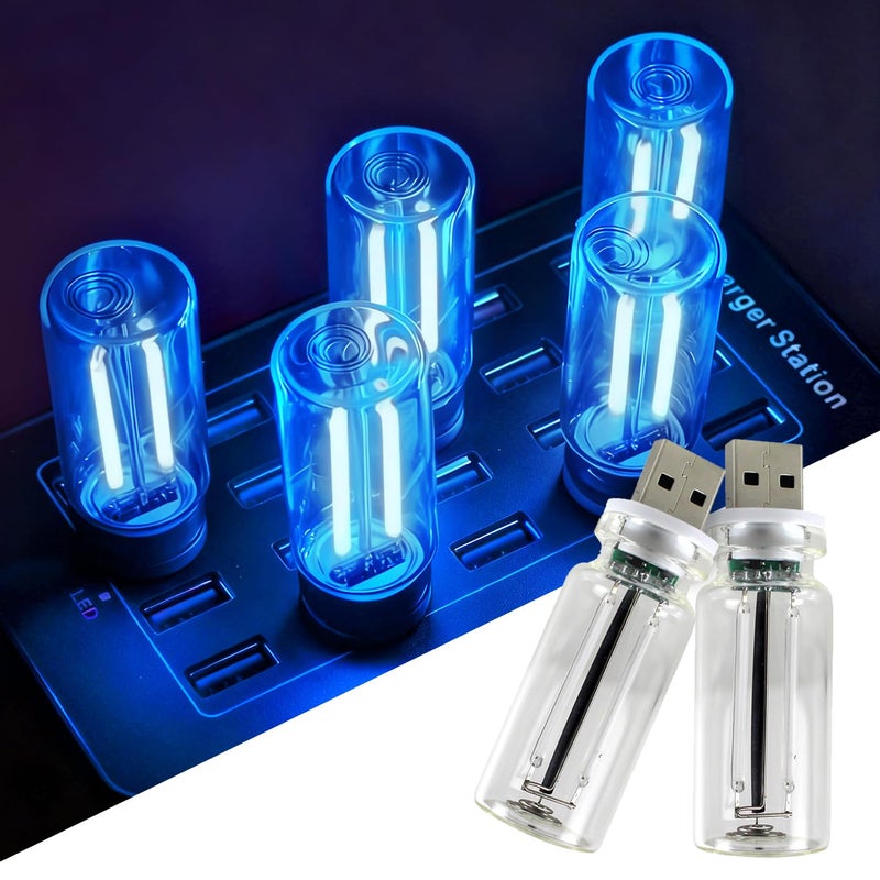 HConce 2 PCS USB Car Lights, Touch Dimmable Retro Mini Glass Bottle LED Ambient Night Light for Vehicle Interior, Bedroom, Hallway, Camping, Holiday and Party Decoration (Blue) - Image 1