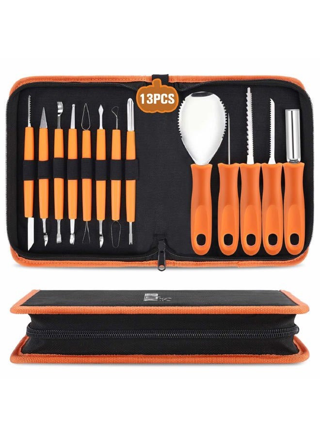 CHRYZTAL Pumpkin Carving Kit Tools Halloween, 13PCS Professional Heavy Duty Carving Set, Stainless Steel Double-side Sculpting Tool Carving Knife for Halloween Decoration Jack-O-Lanterns - Image 1