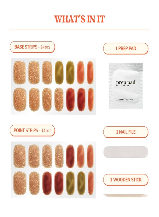 Heyhae Semi Cured Gel Nail Strips | No LED Lamp Needed | Fall, Glitter, Marble | Easy Apply & Remove, Salon Quality | Includes 28 Strips, 1 Prep Pads, Nail File & Wooden stick - Hey, Autumn Haze - Image 3