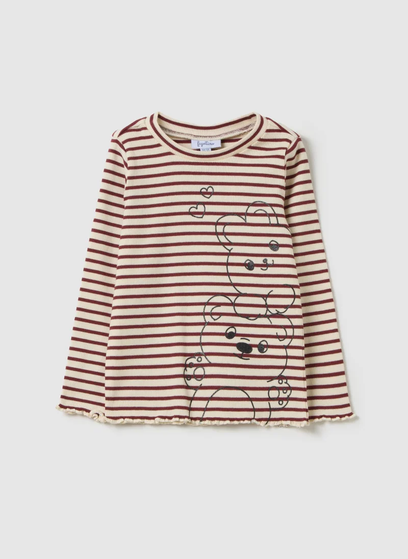 او في اس STRIPED STRETCH COTTON BABY BEAR T-SHIRT