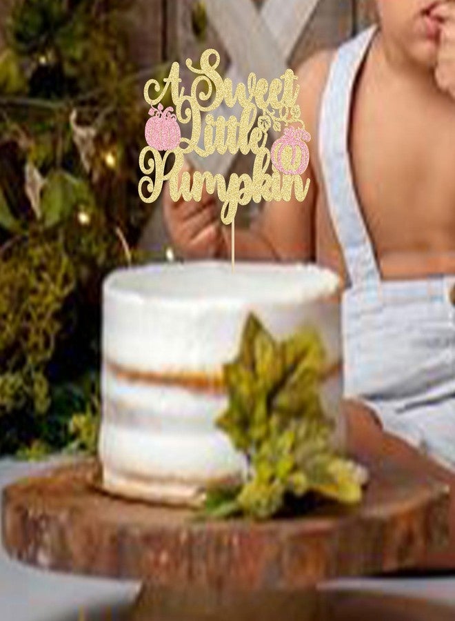 Ephlyn 1Pc Sweet Little Pumpkin Cake Topper Pink Gold Glitter Pumpkin Baby Shower Cake Topper Decorations for Fall Pumpkin Theme Baby Shower Kids Girls Birthday Party Supplies - Image 4