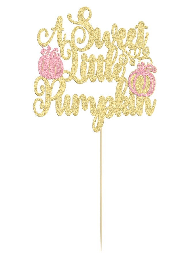 Ephlyn 1Pc Sweet Little Pumpkin Cake Topper Pink Gold Glitter Pumpkin Baby Shower Cake Topper Decorations for Fall Pumpkin Theme Baby Shower Kids Girls Birthday Party Supplies - Image 3