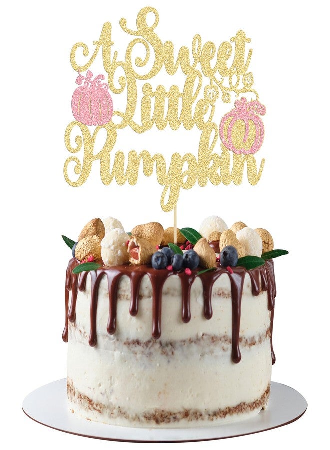 Ephlyn 1Pc Sweet Little Pumpkin Cake Topper Pink Gold Glitter Pumpkin Baby Shower Cake Topper Decorations for Fall Pumpkin Theme Baby Shower Kids Girls Birthday Party Supplies - Image 1