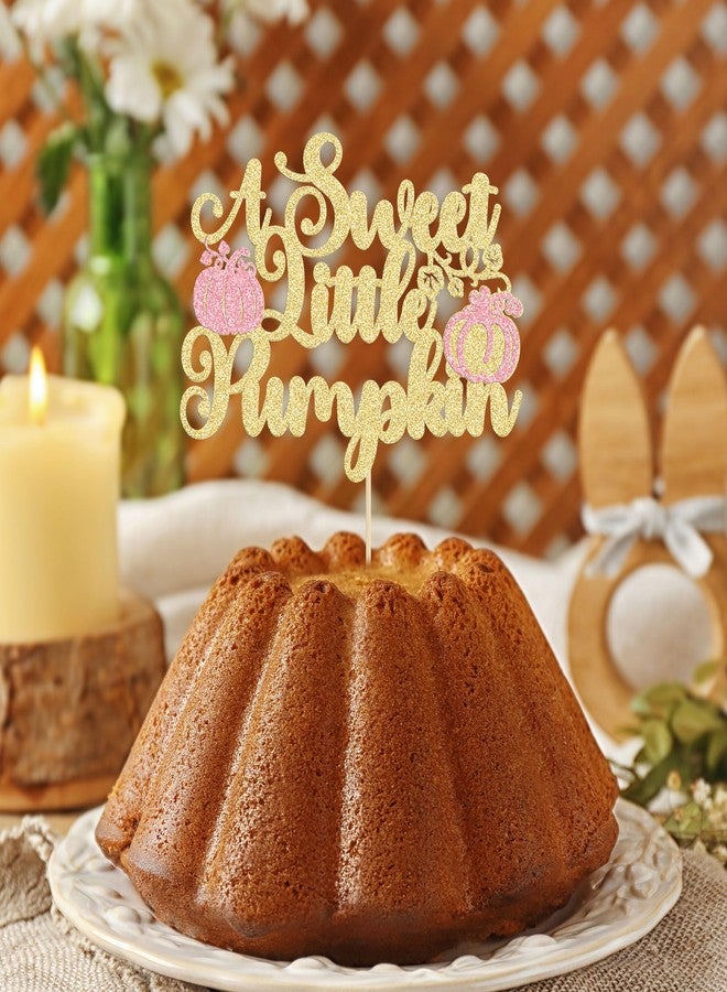Ephlyn 1Pc Sweet Little Pumpkin Cake Topper Pink Gold Glitter Pumpkin Baby Shower Cake Topper Decorations for Fall Pumpkin Theme Baby Shower Kids Girls Birthday Party Supplies - Image 5