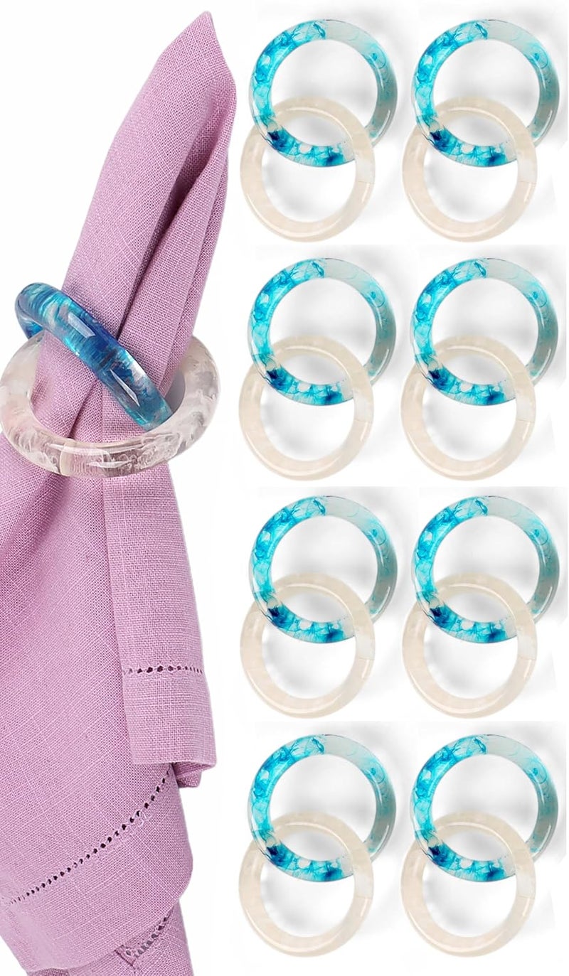 CLEENTABLE Set of 8 Epoxy Resin Napkin Ring - Interlocked Handmade Farmhouse Table Decor for Dining, Weddings, Holidays - Durable Elegant Napkin Holders for Special Occasion Blue Opaque - - Image 1