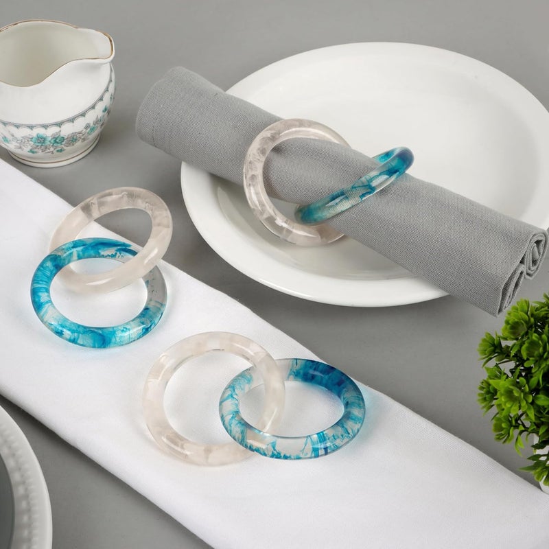 CLEENTABLE Set of 8 Epoxy Resin Napkin Ring - Interlocked Handmade Farmhouse Table Decor for Dining, Weddings, Holidays - Durable Elegant Napkin Holders for Special Occasion Blue Opaque - - Image 5