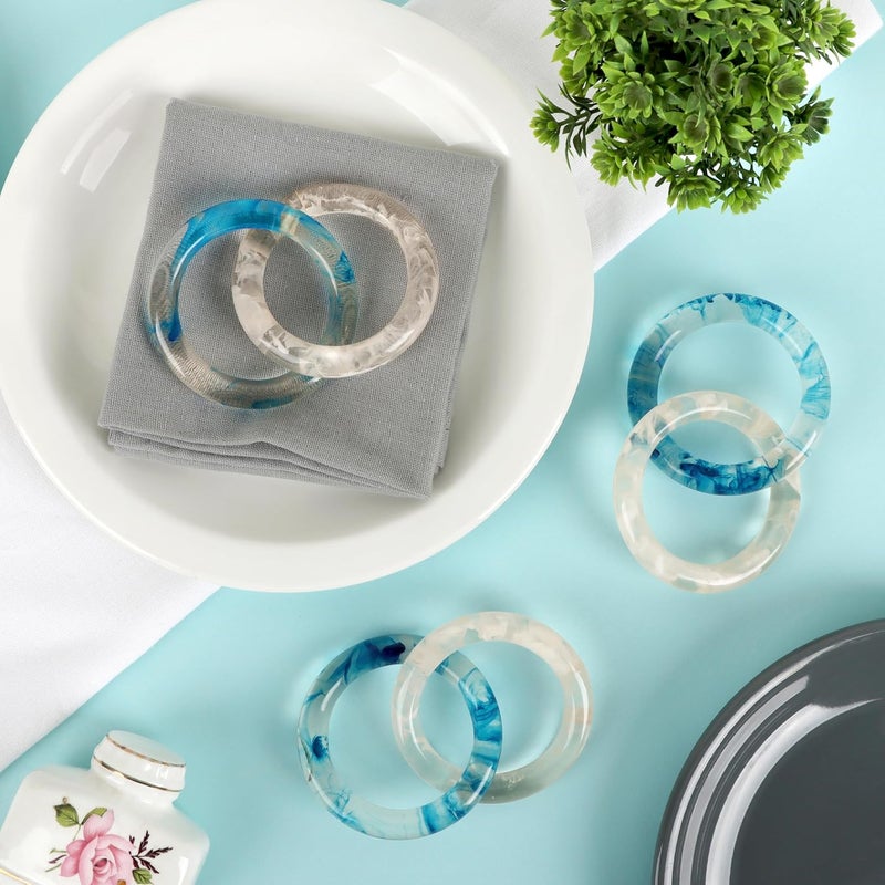 CLEENTABLE Set of 8 Epoxy Resin Napkin Ring - Interlocked Handmade Farmhouse Table Decor for Dining, Weddings, Holidays - Durable Elegant Napkin Holders for Special Occasion Blue Opaque - - Image 4